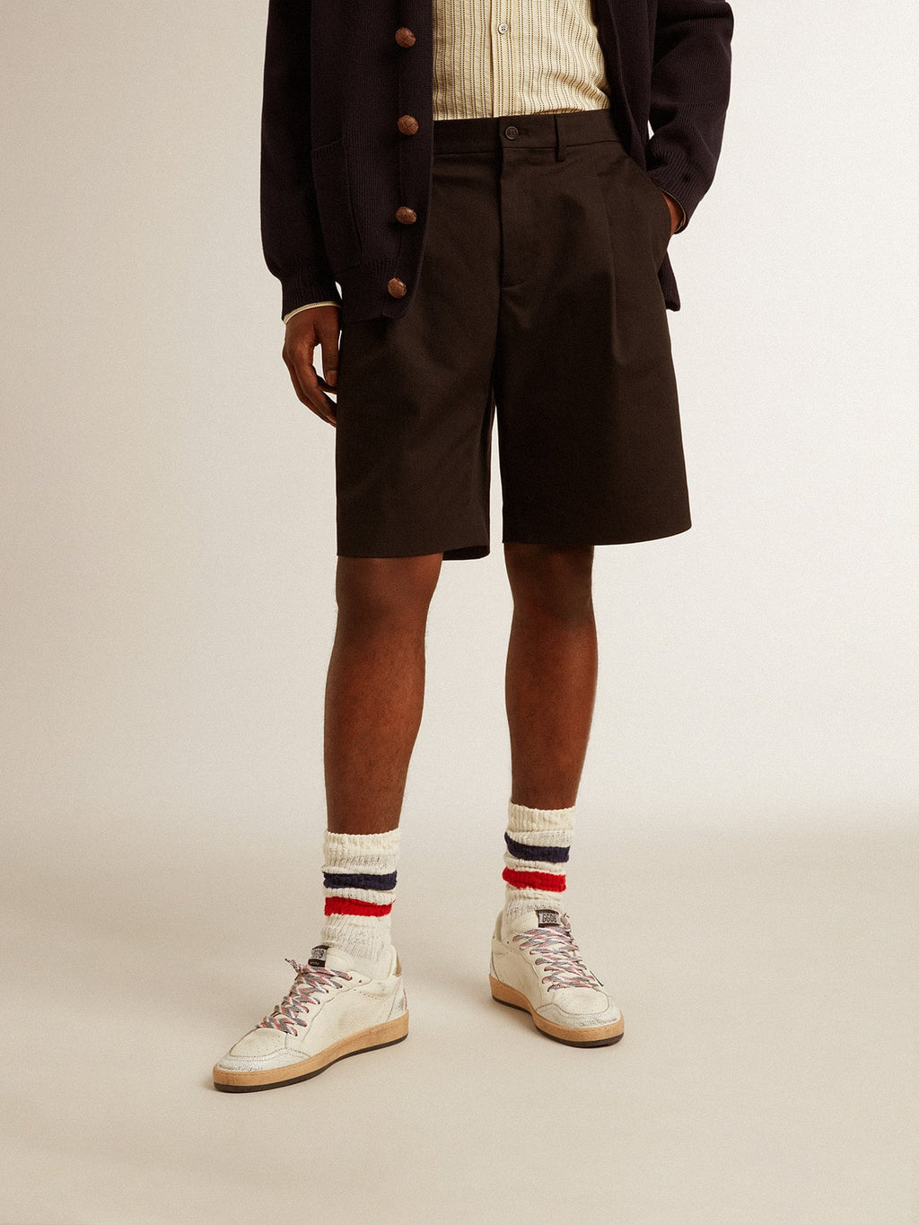 Men's Bermuda shorts in black cotton| Golden Goose