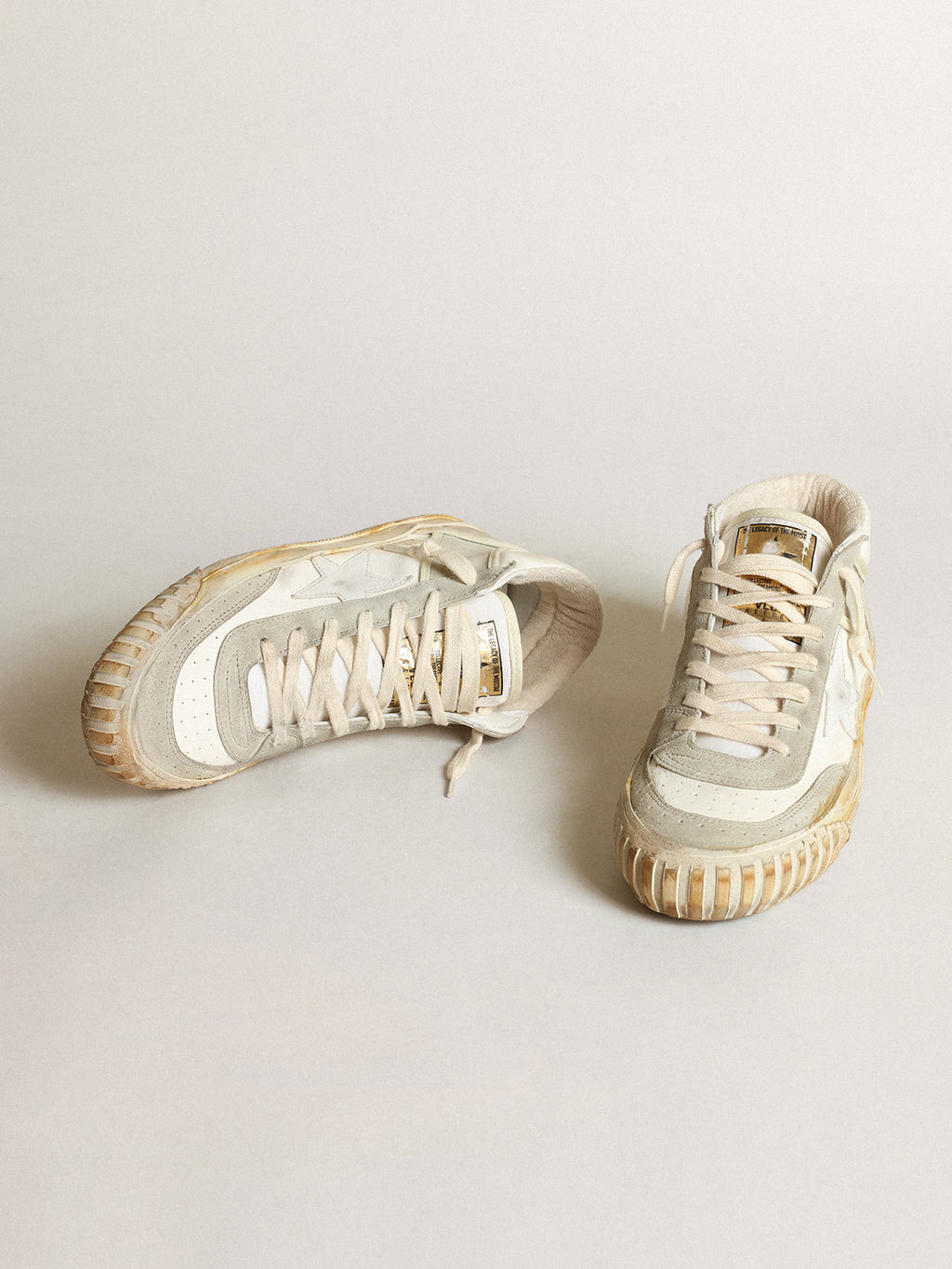 Women's Mid Star sneakers with ice-gray suede inserts and white leather star| Golden Goose