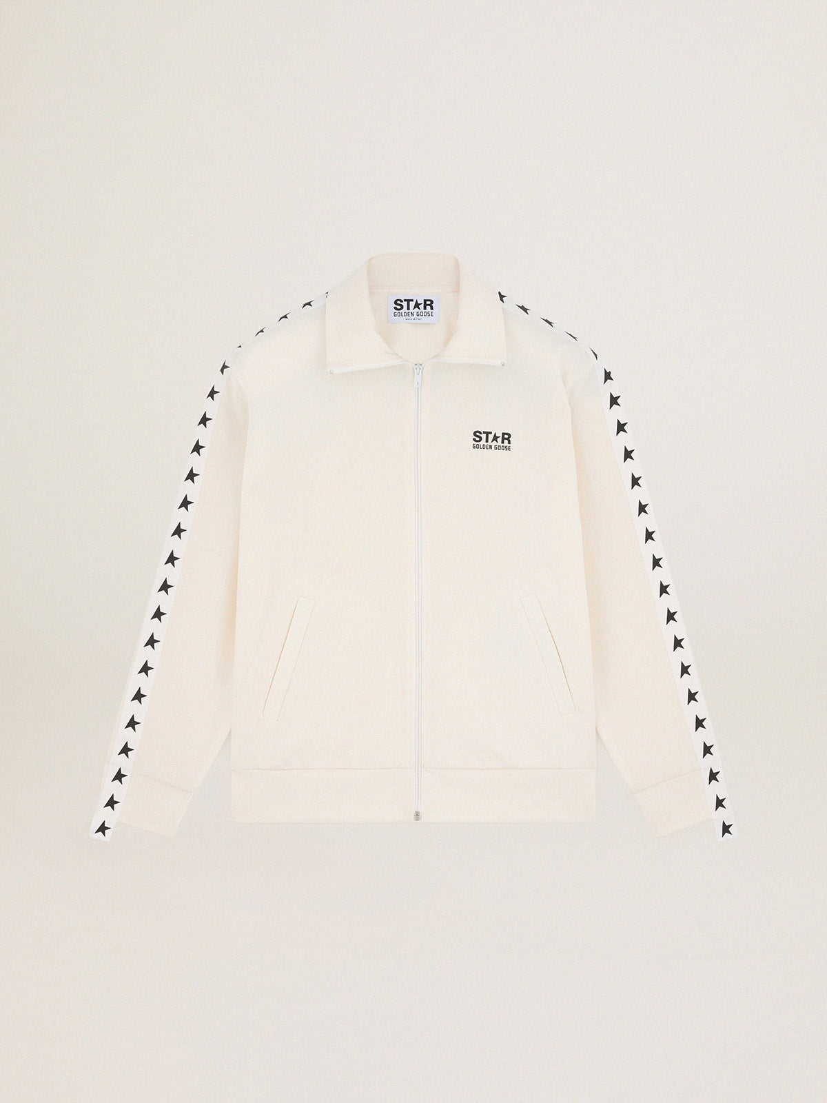 Men's papyrus white zipped sweatshirt with black stars| Golden Goose