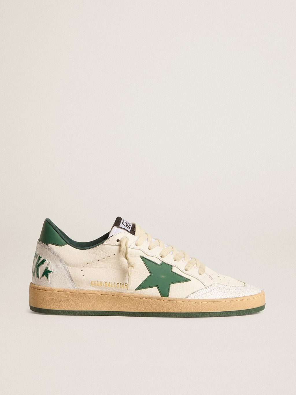 Women's Ball Star Wishes in white nappa leather with green leather star and heel tab| Golden Goose