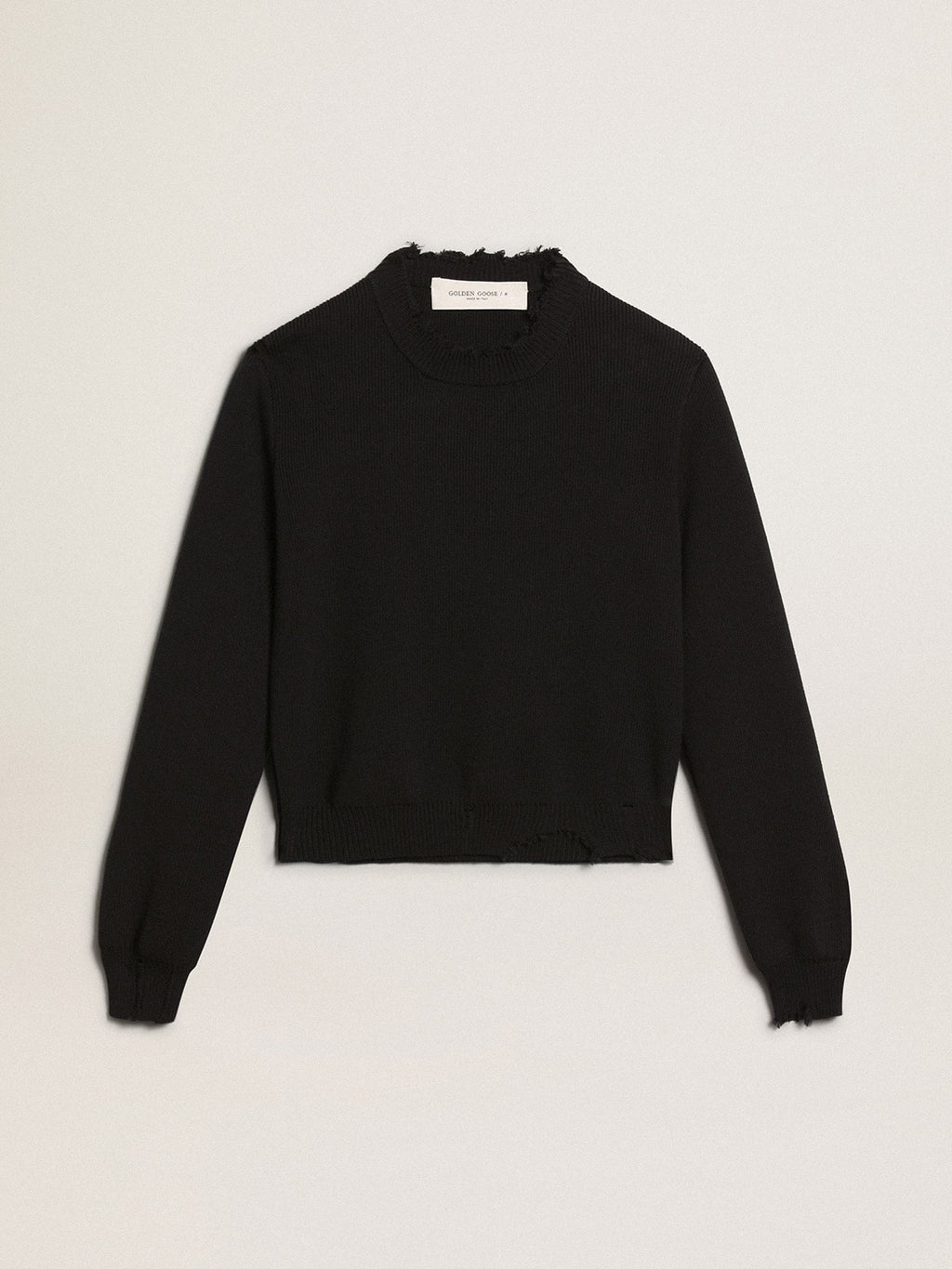 Women's round-neck sweater in dark blue cotton| Golden Goose