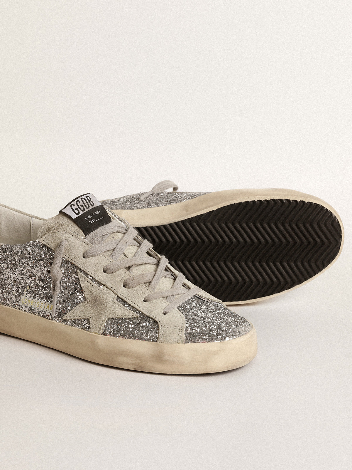 Super-Star in silver glitter with ice-gray suede star| Golden Goose