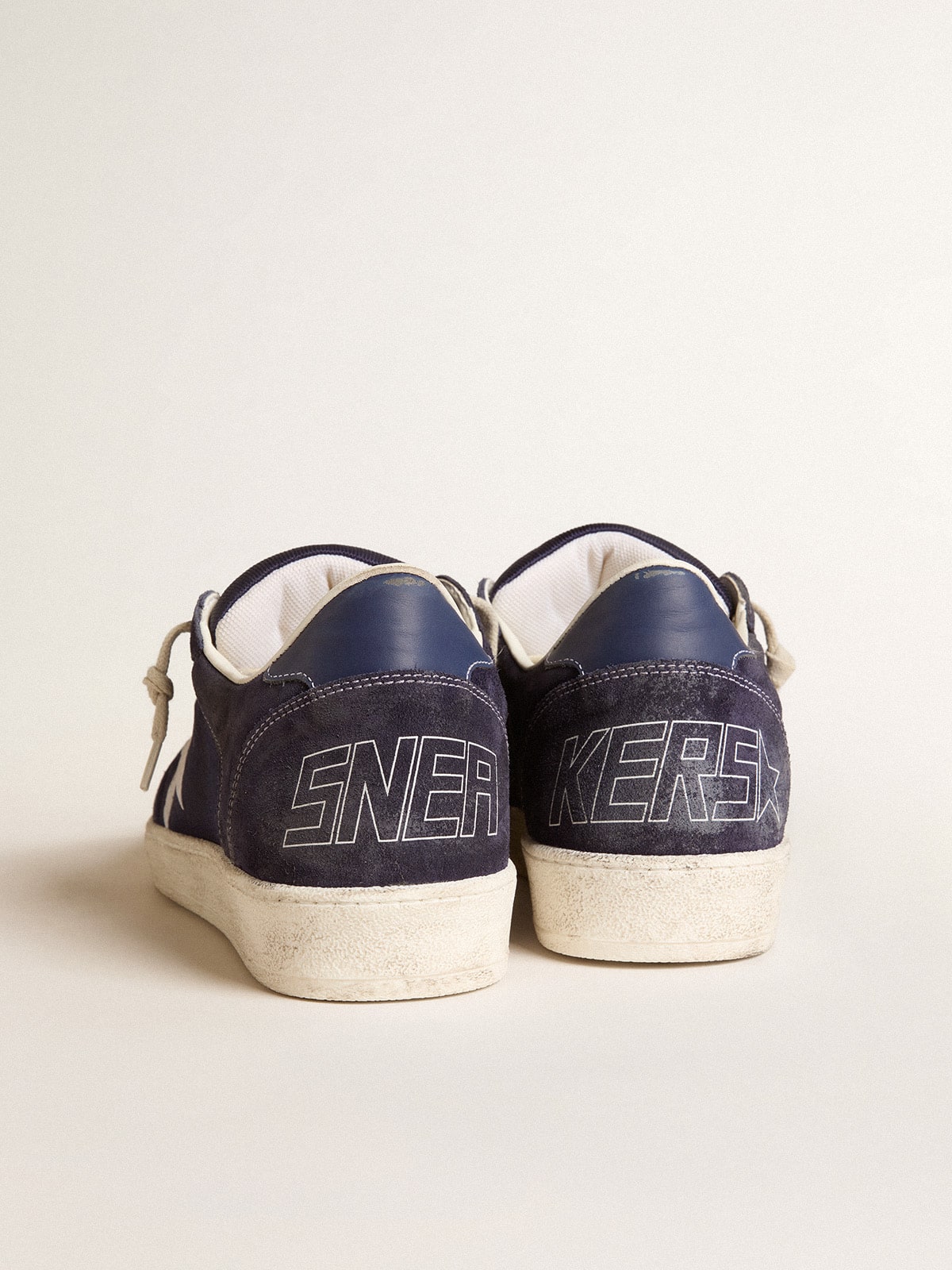 Ball Star LTD in blue suede and nylon with white star and blue heel tab| Golden Goose