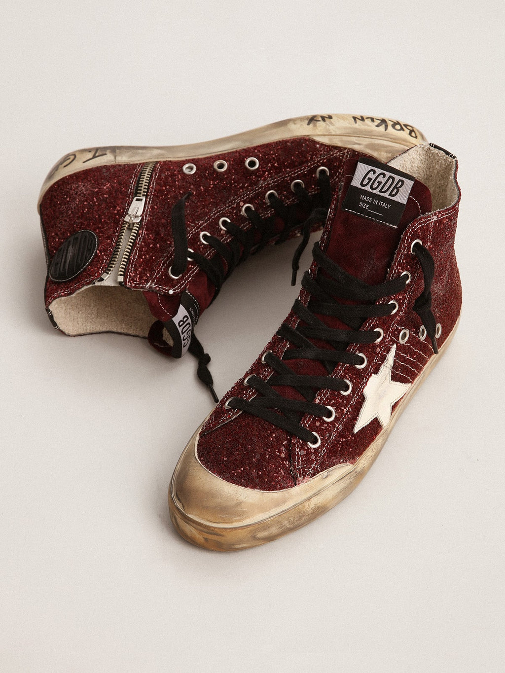 Francy Penstar in burgundy glitter with white leather star| Golden Goose