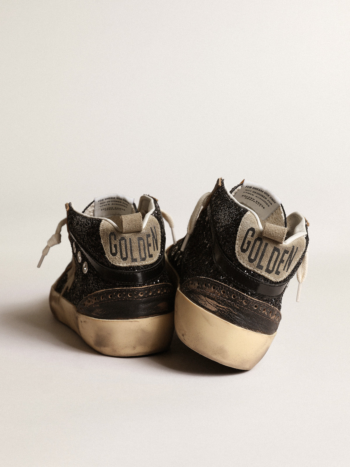 Mid Star in black glitter with dove-gray suede star and heel tab| Golden Goose