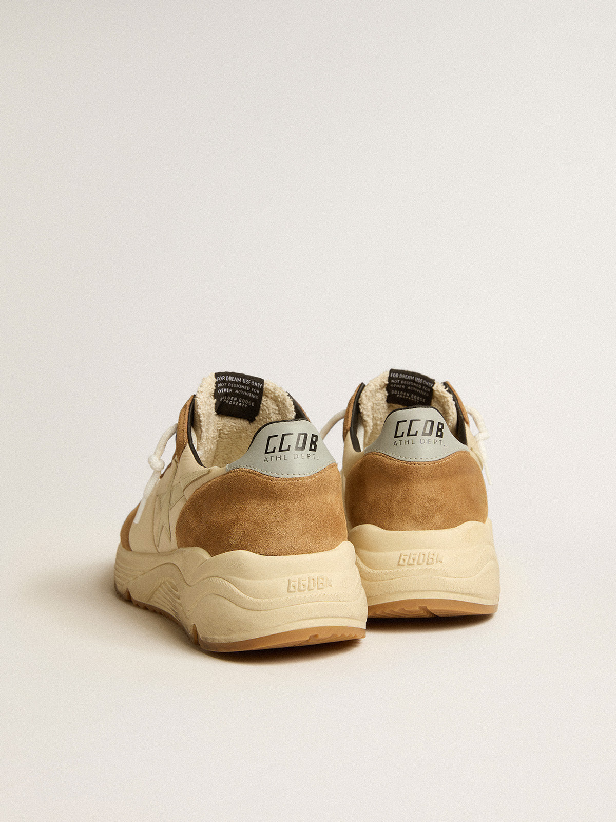 Running Sole in ivory nylon and tobacco suede with ivory leather star| Golden Goose