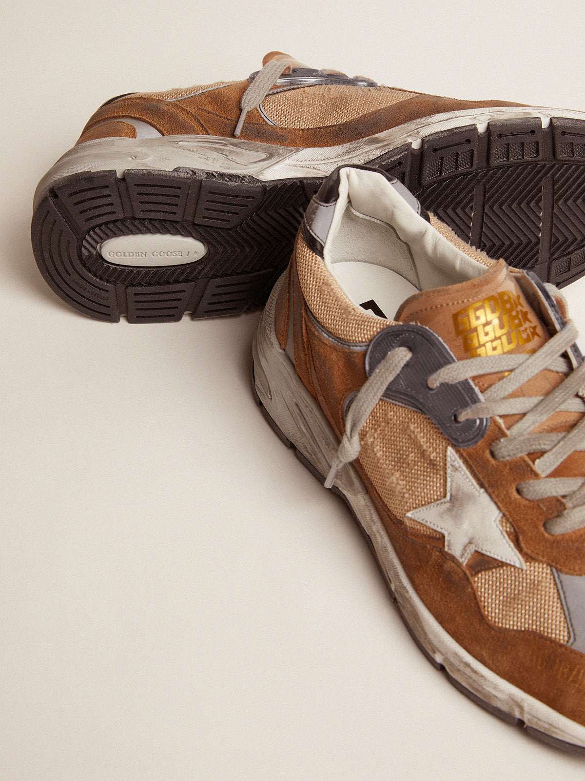 Men's Dad-Star in tobacco-colored mesh and suede with white star| Golden Goose
