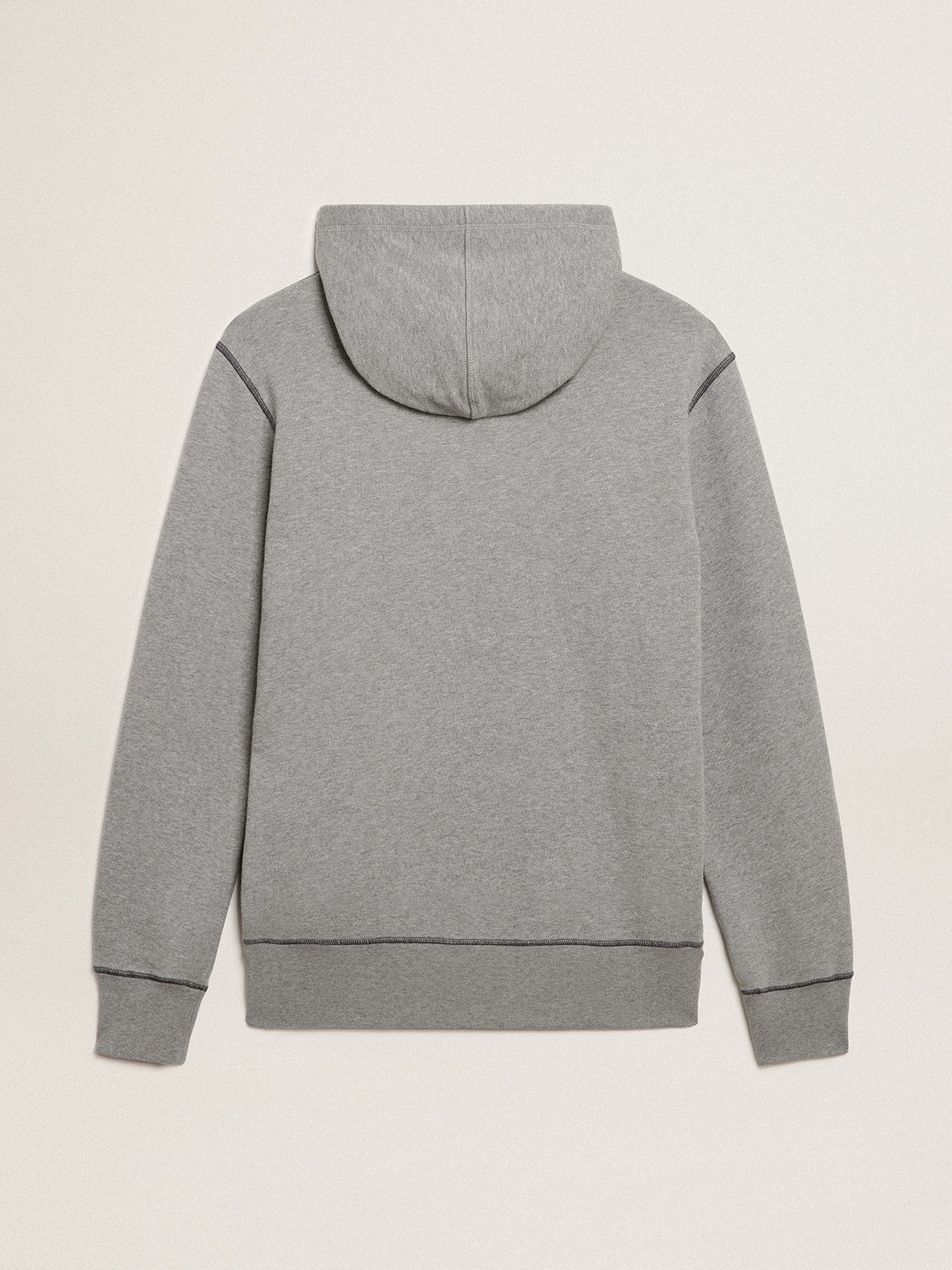 Gray melange cotton sweatshirt with hood| Golden Goose