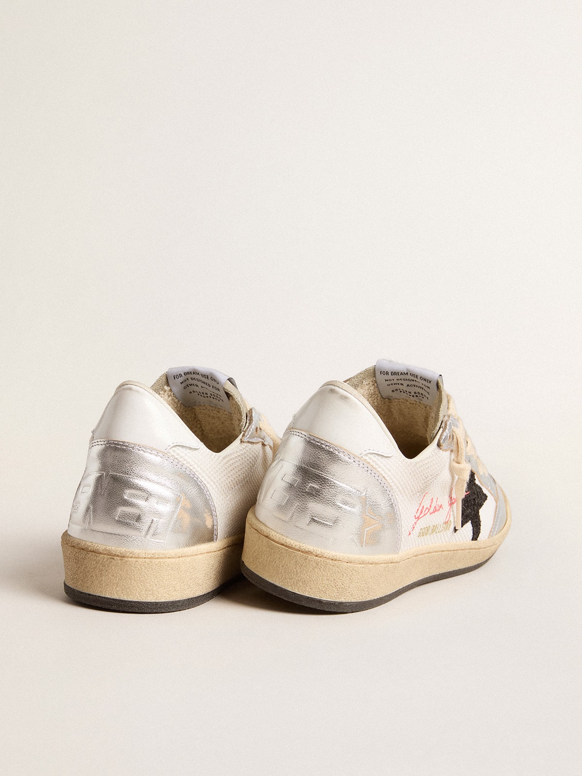 Ball Star in white mesh with black glitter star and silver inserts| Golden Goose