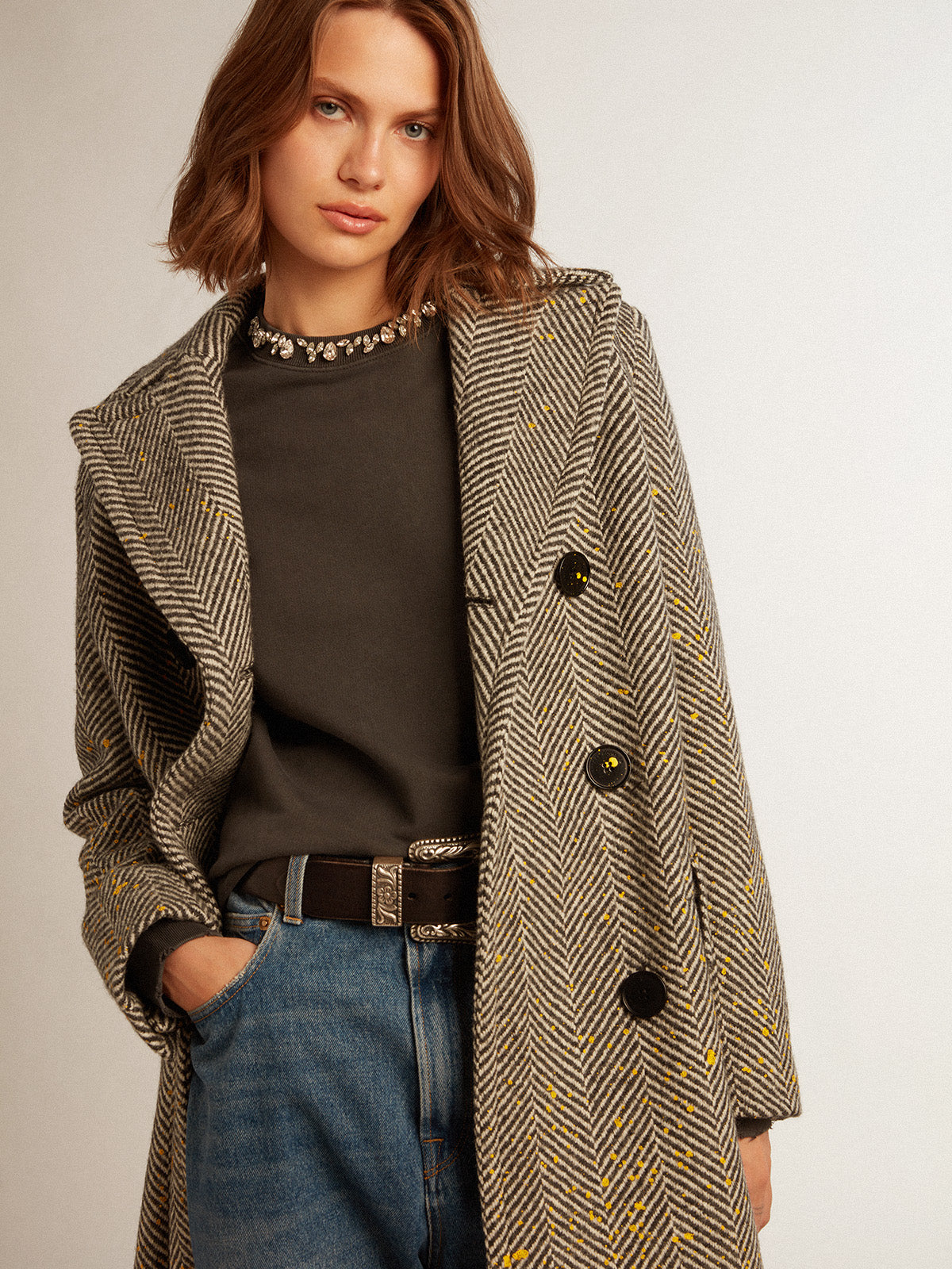 Women's anthracite gray sweatshirt with crystals| Golden Goose