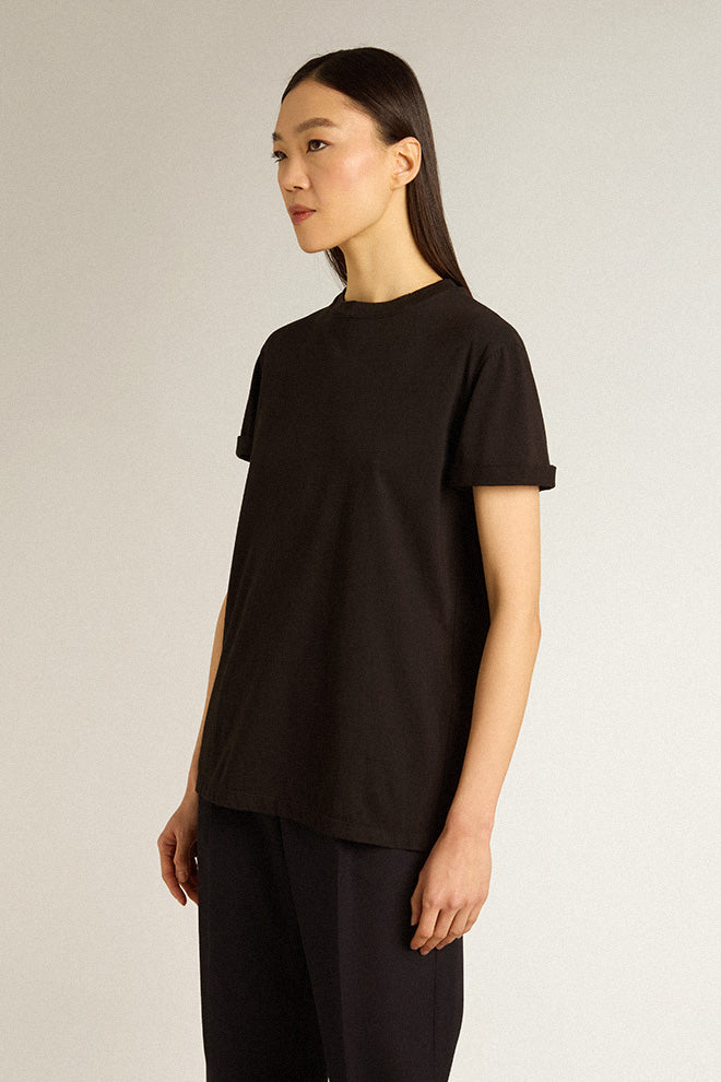 Women's regular-fit distressed T-shirt in black| Golden Goose
