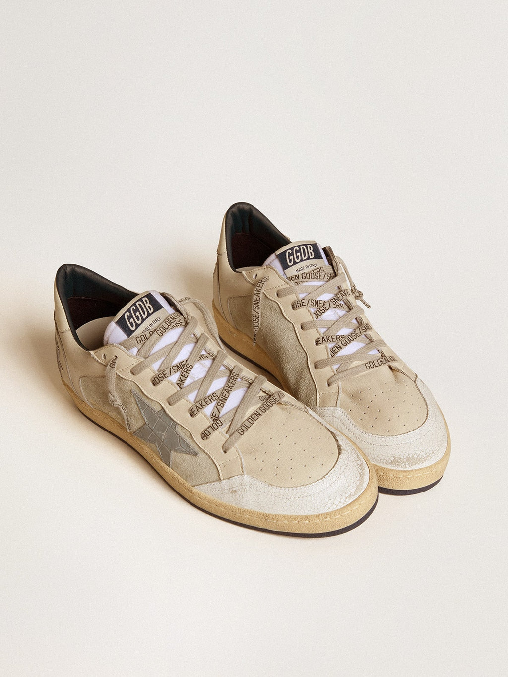 Men's Ball Star LTD in leather and suede with crocodile print leather star| Golden Goose