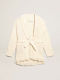 Belted cardigan in papyrus-colored cotton| Golden Goose