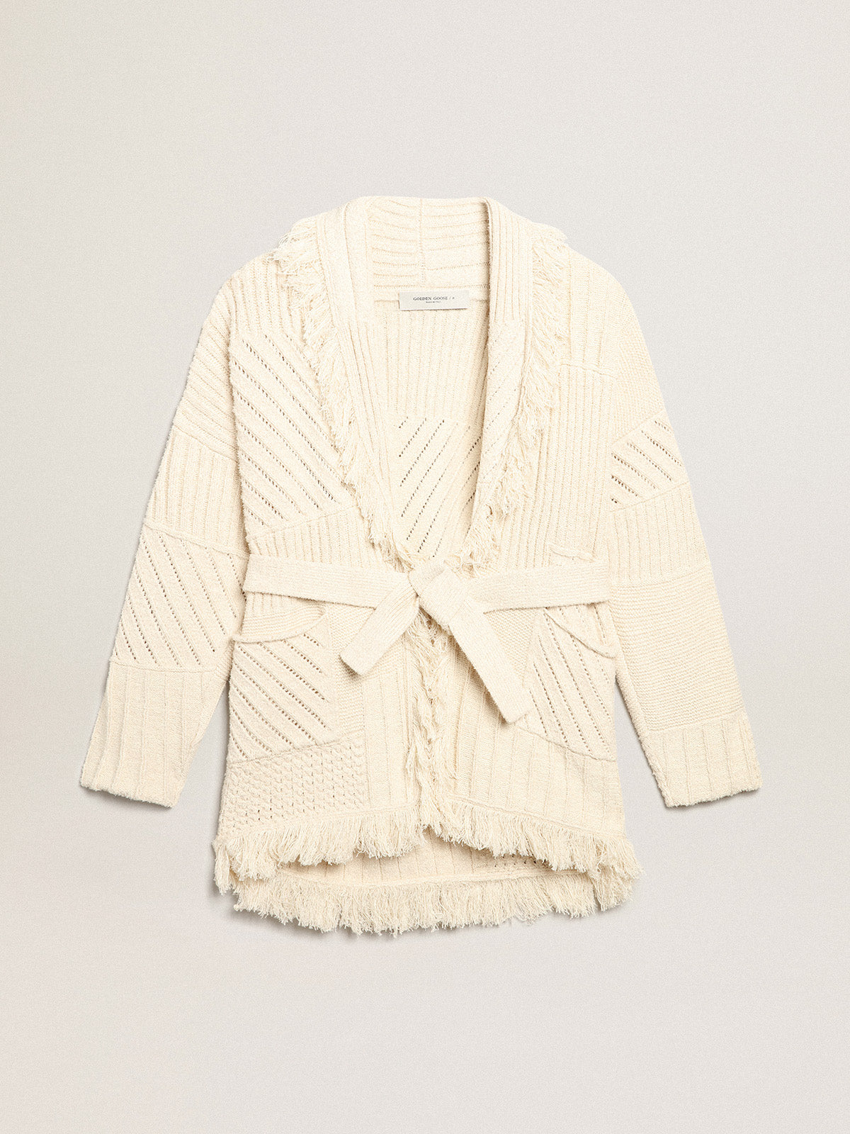 Belted cardigan in papyrus-colored cotton| Golden Goose