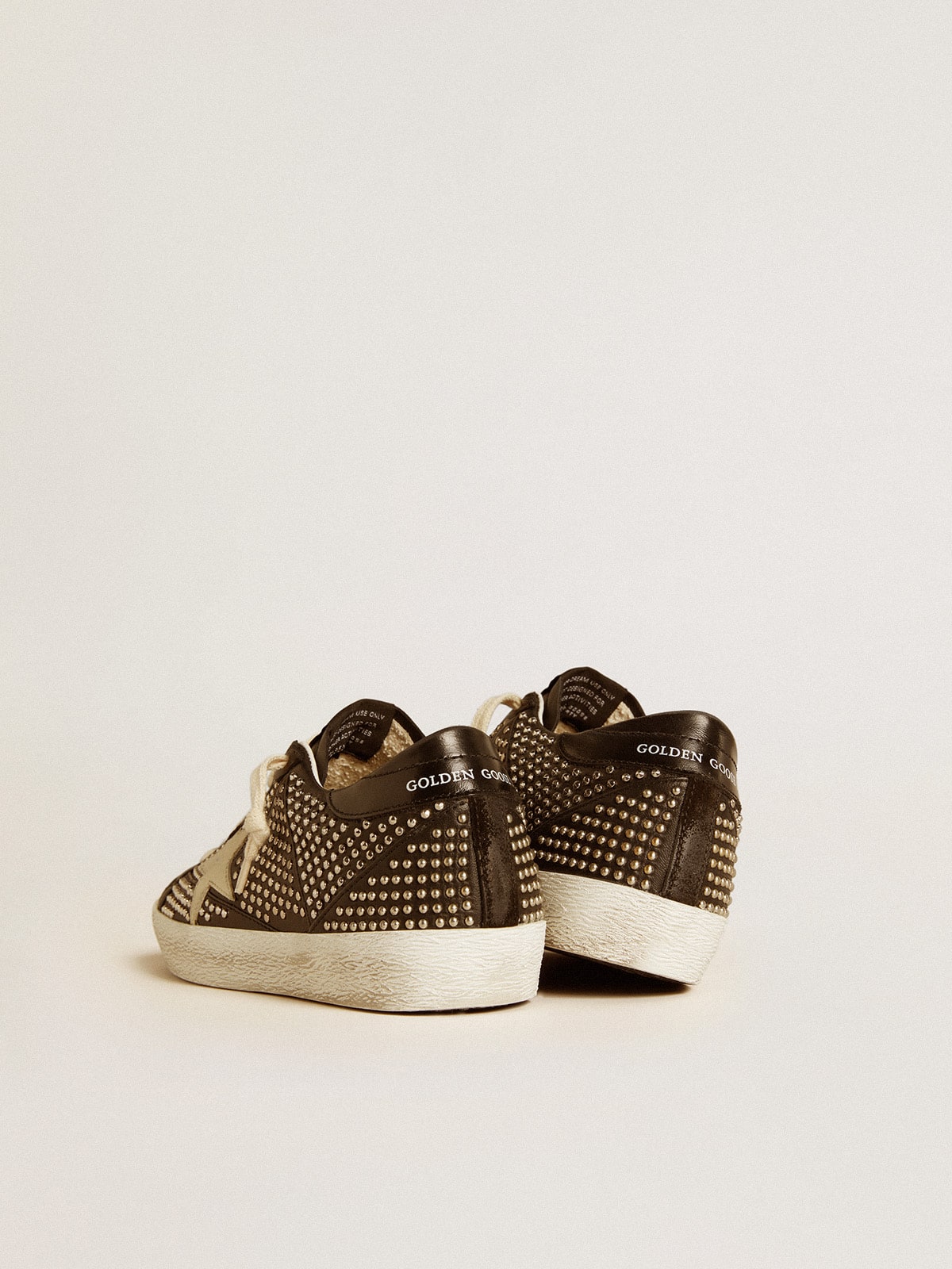 Women's Super-Star in studded black nappa with white leather star| Golden Goose