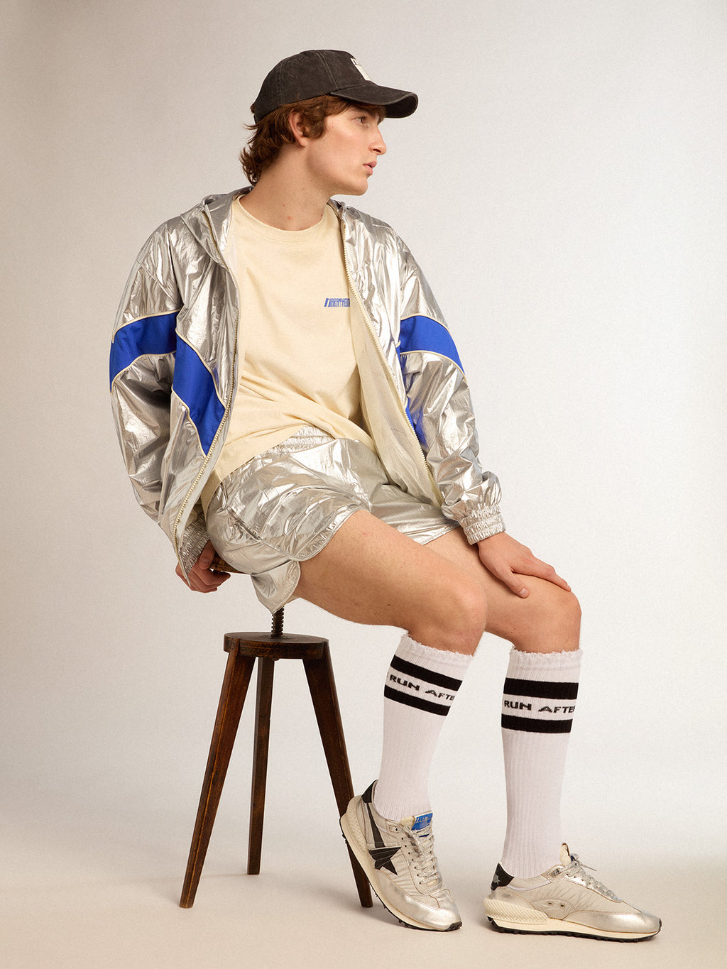 Men's Marathon with silver ripstop nylon upper and black star| Golden Goose
