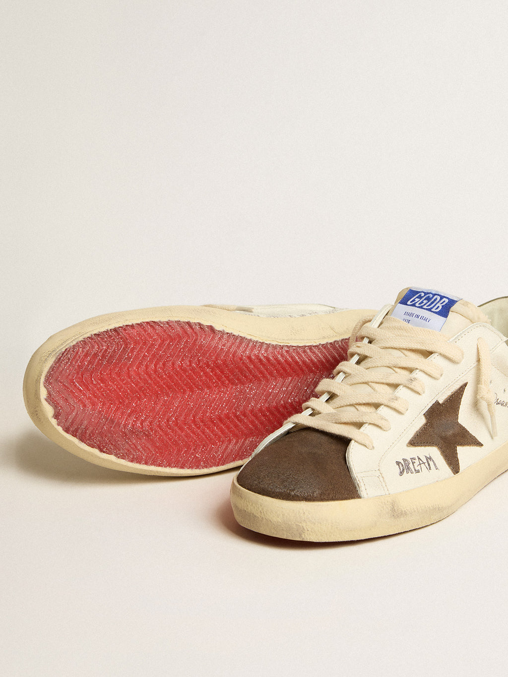Super-Star LTD in nappa with brown suede star and green heel tab| Golden Goose
