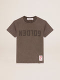 Women's olive green T-shirt with Golden lettering| Golden Goose