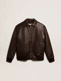 Brown nappa leather jacket with studded sleeves| Golden Goose