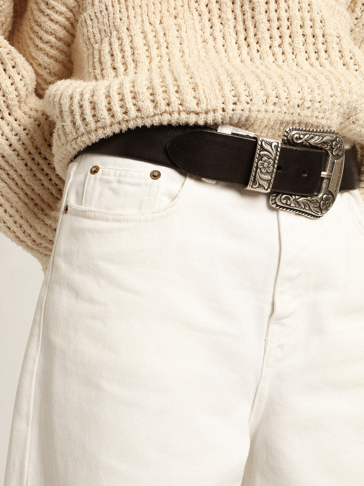 Wide-leg jeans in white bull denim| Golden Goose