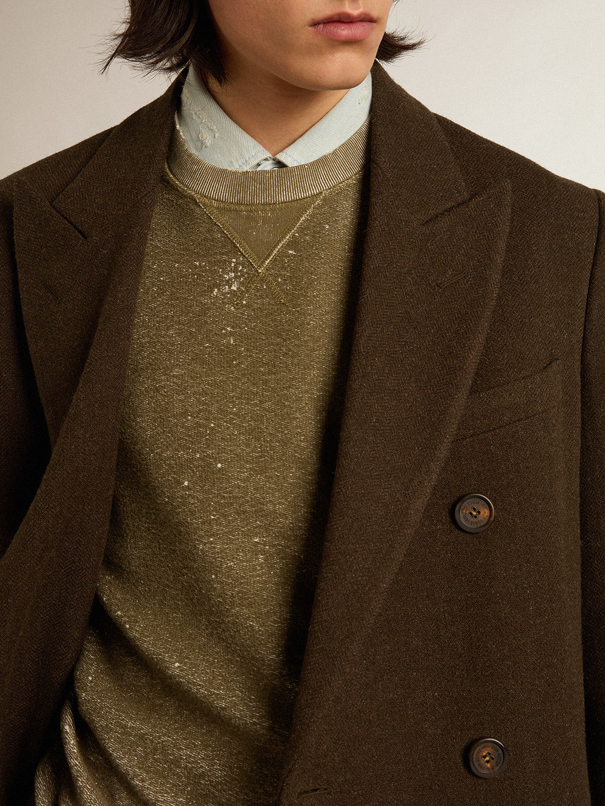 Vintage-effect beech-colored cotton sweatshirt| Golden Goose