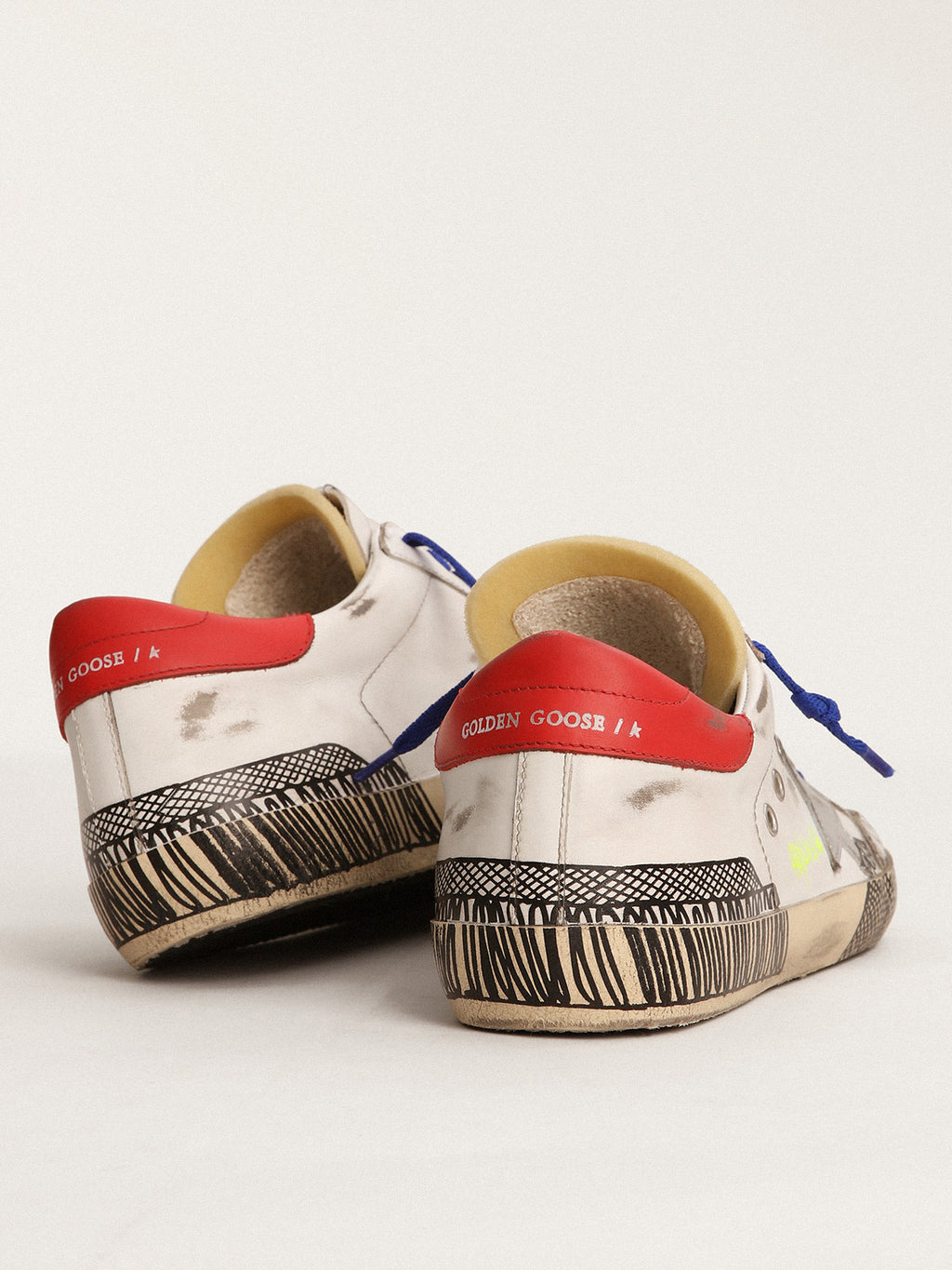 Super-Star LAB sneakers in white leather and multi-foxing-effect print| Golden Goose