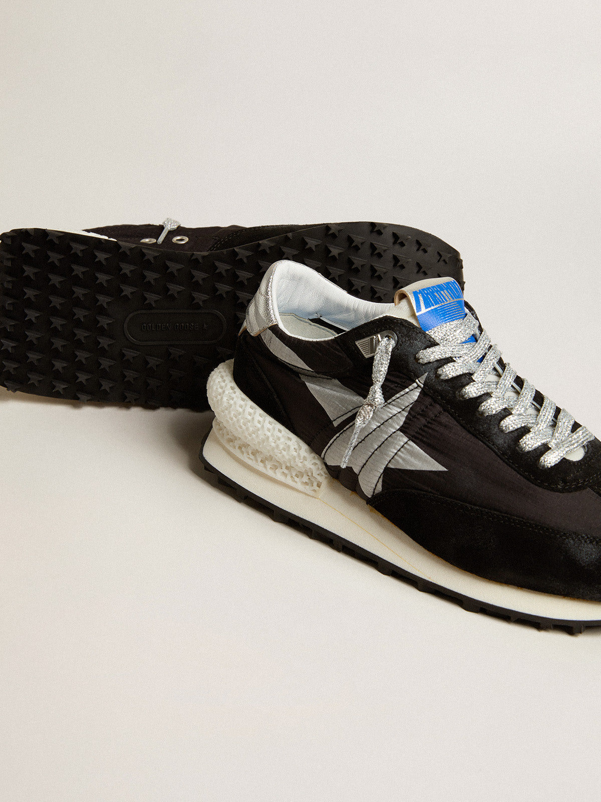 Women's Marathon with black ripstop nylon upper and silver star| Golden Goose