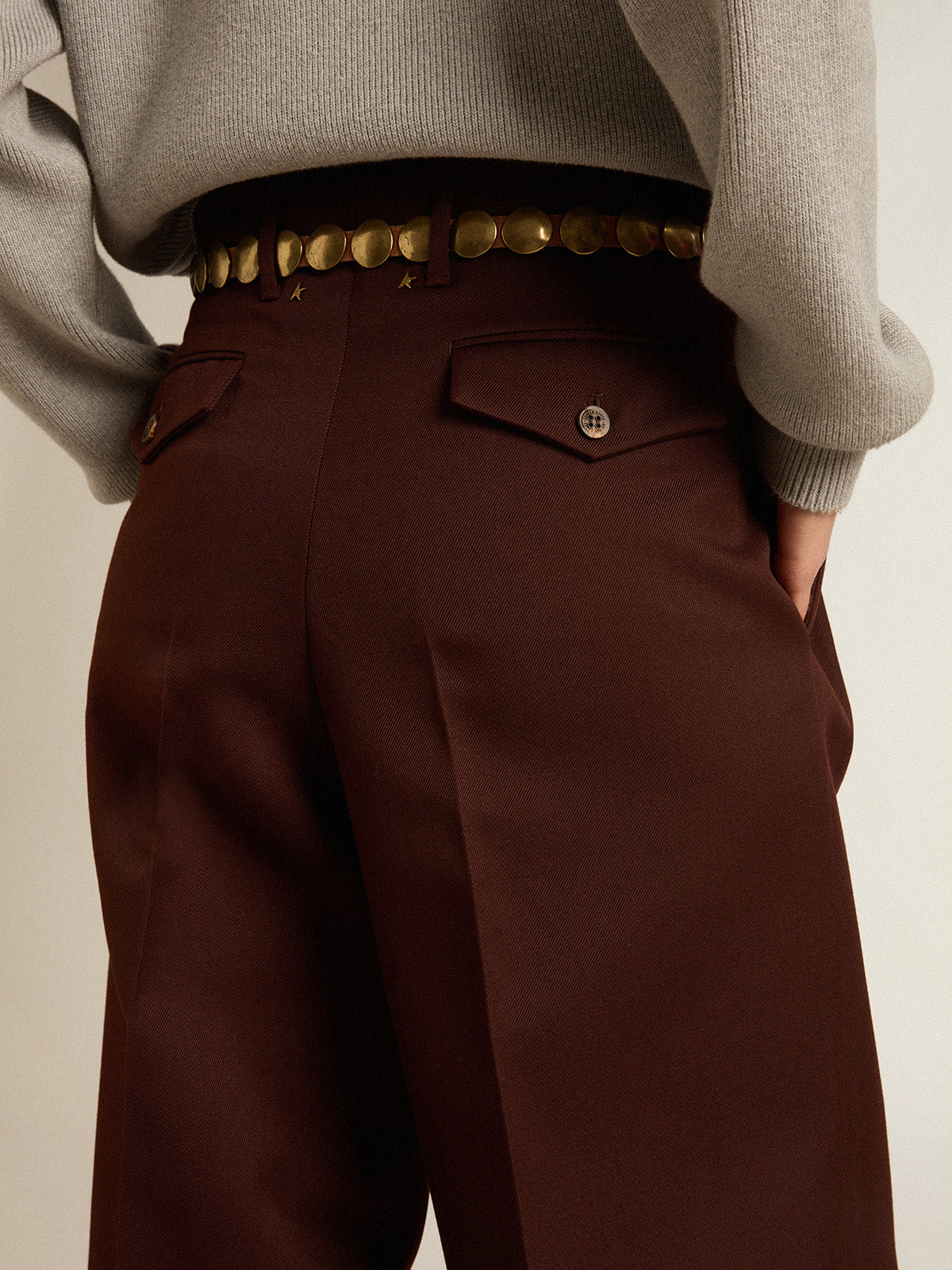 Women's pants in coffee-colored wool gabardine| Golden Goose