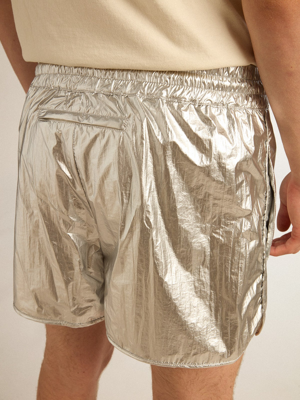 Men's running shorts in silver fabric| Golden Goose