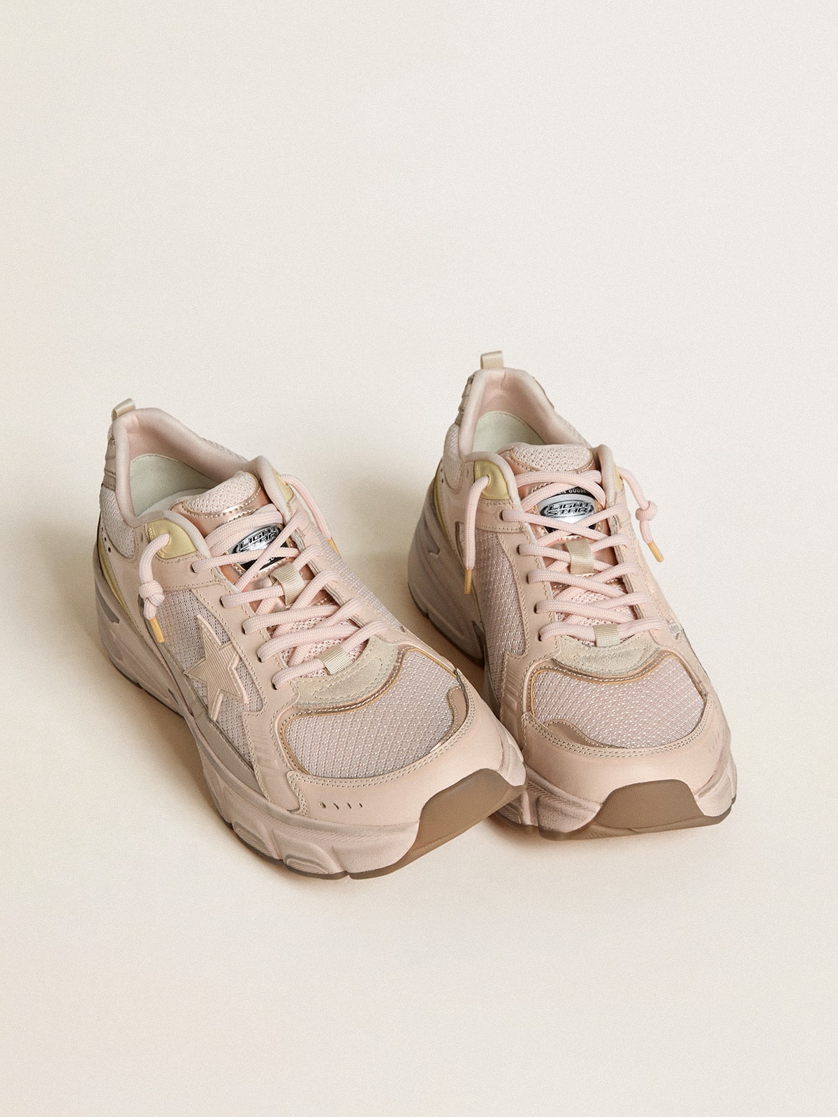 Women's Lightstar with pink leather and mesh upper and pink star| Golden Goose