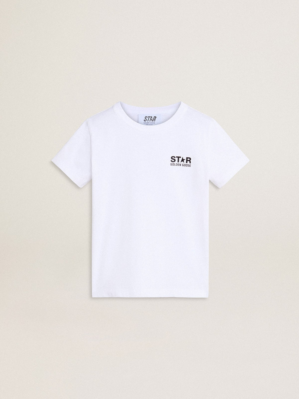 White T-shirt with contrasting black logo and star| Golden Goose