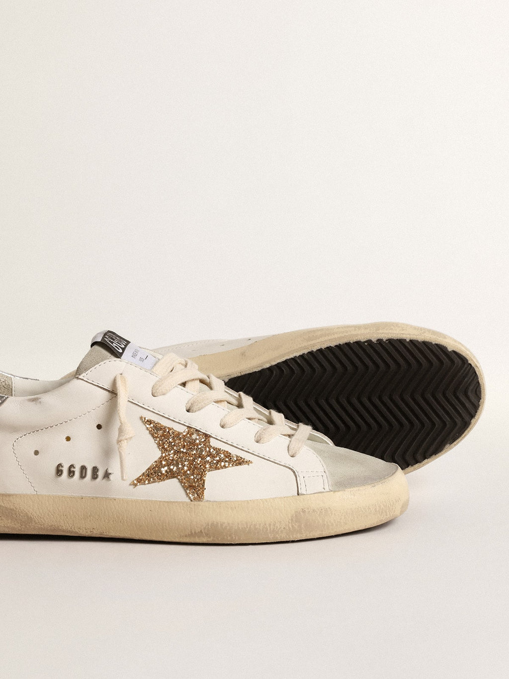 Women's Super-Star with gold glitter star and ice-gray suede inserts| Golden Goose