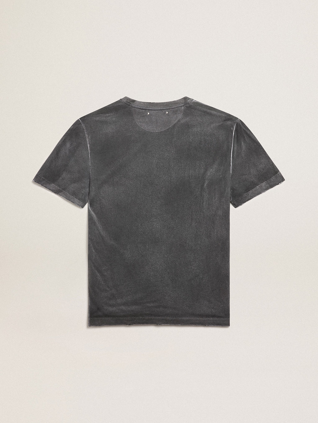 Men's gray T-shirt with aged effect with print on the front| Golden Goose