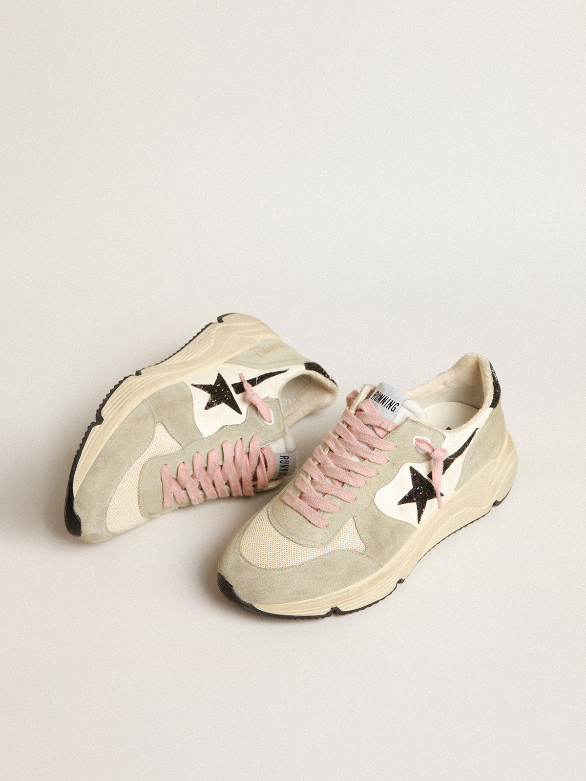 Running Sole with gray suede inserts and black glitter star| Golden Goose