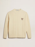 Round-neck sweater in wool with embroidery on the heart| Golden Goose