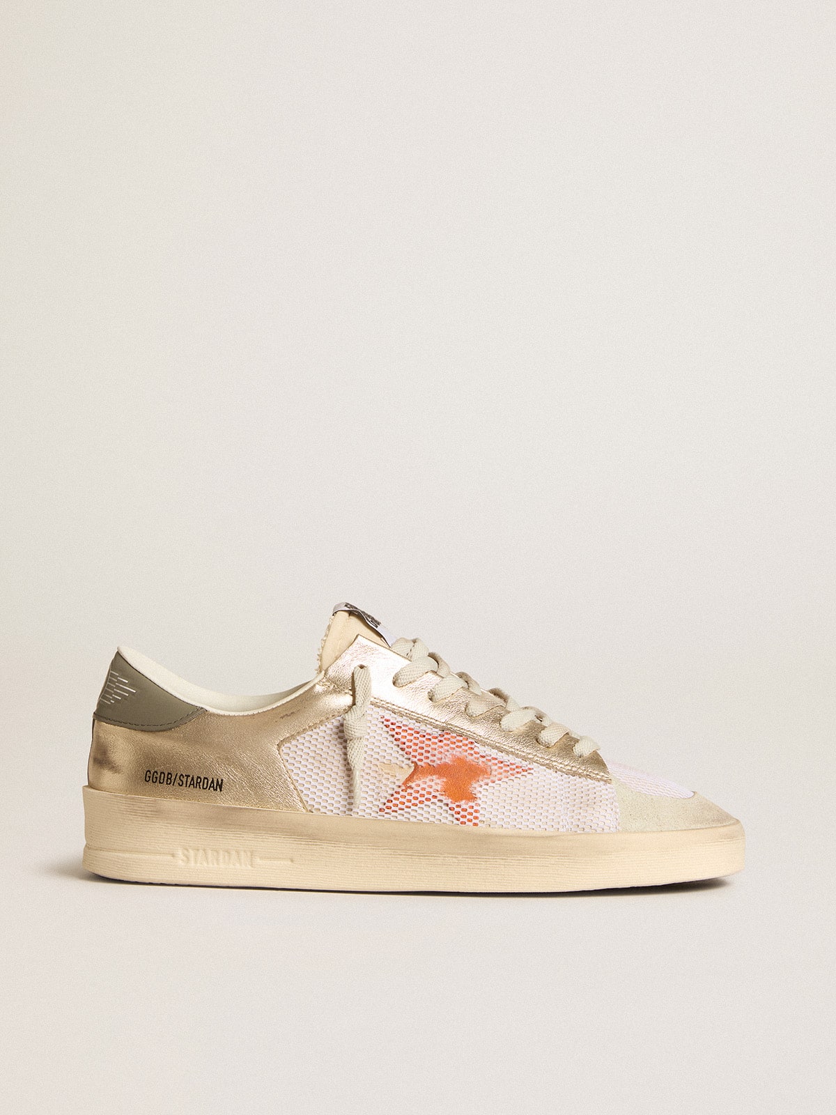 Stardan in white mesh with orange star and platinum leather inserts| Golden Goose