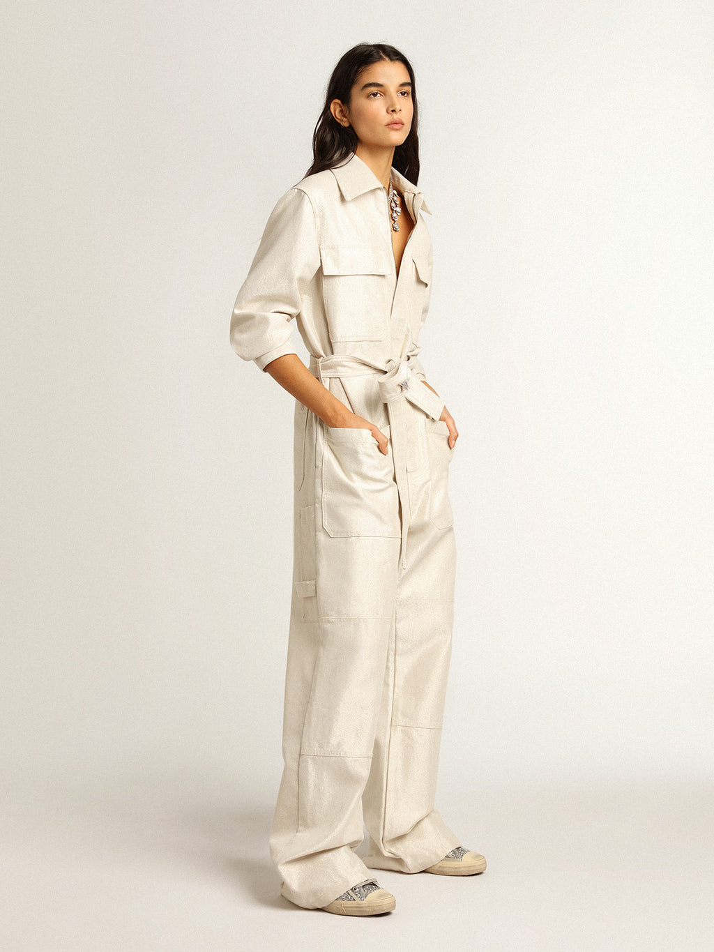 Golden white denim jumpsuit| Golden Goose