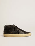 Women's Mid Star in black nappa with black glitter star and suede flash| Golden Goose