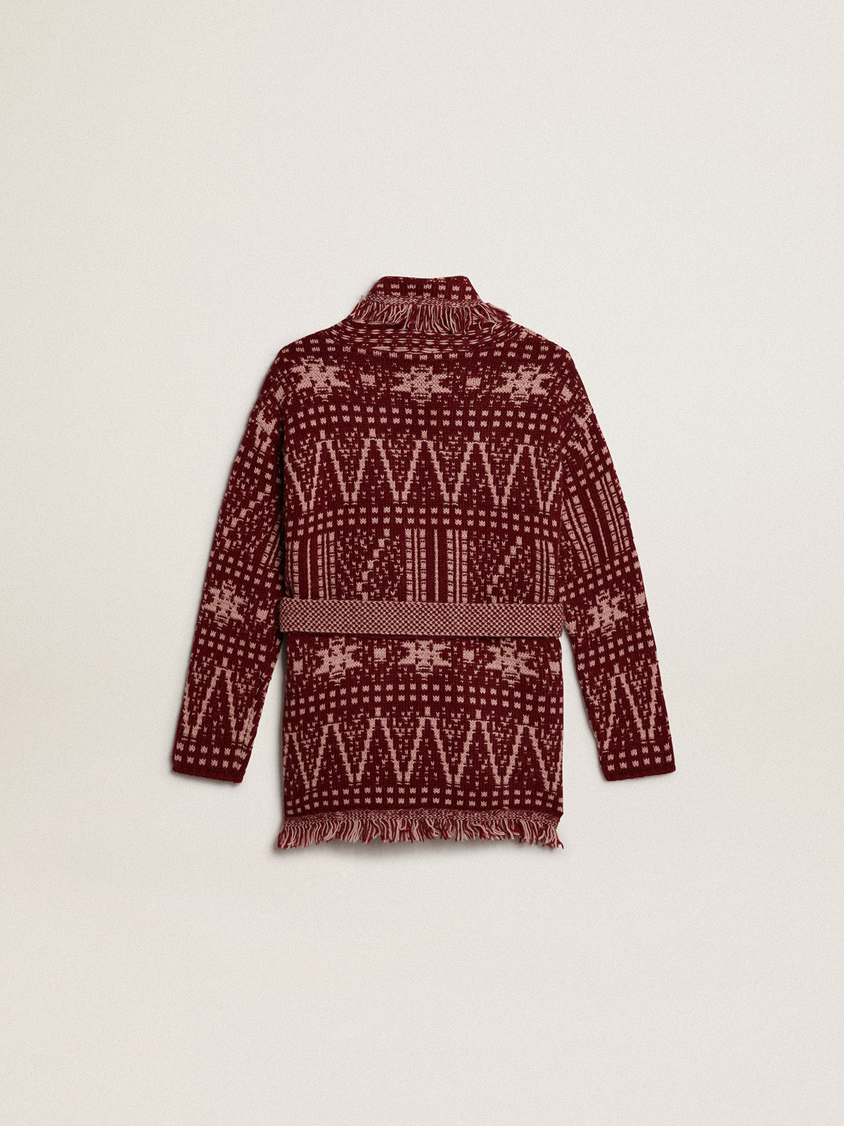Girls' belted cardigan with burgundy Fair Isle motif| Golden Goose