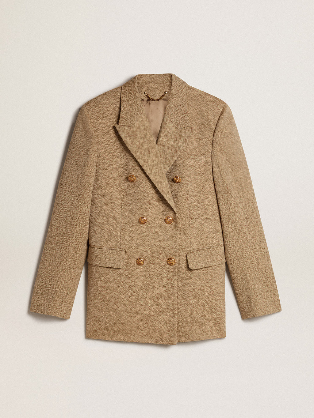 Women's pale beech-colored wool double-breasted blazer| Golden Goose