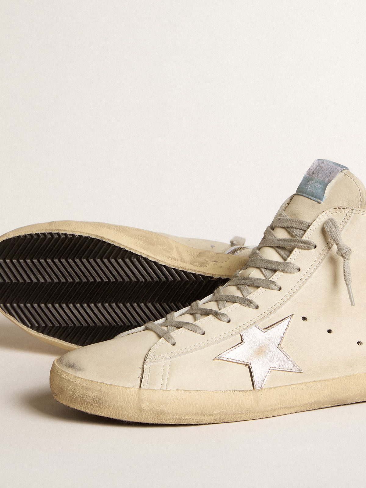 Men's Francy Penstar in white leather with silver metallic leather star| Golden Goose