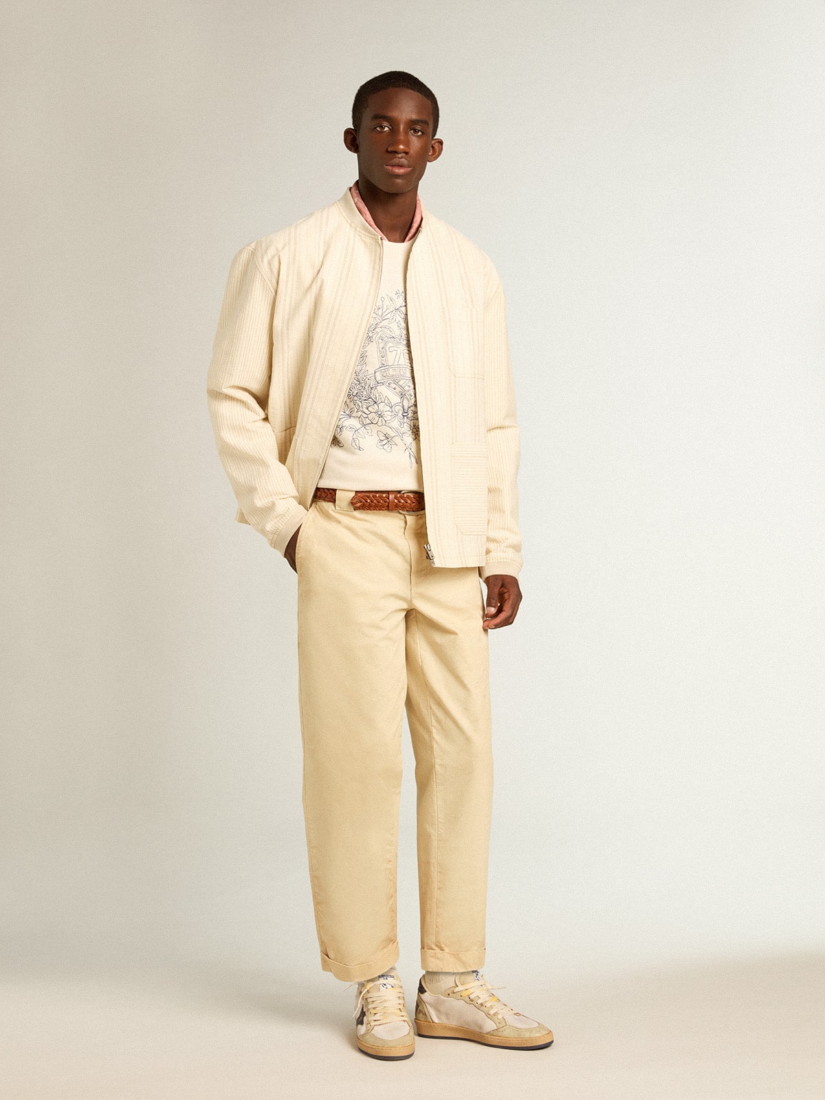 Ecru-colored cotton chinos