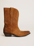 Women's low boots in tobacco-colored suede with inlay star| Golden Goose
