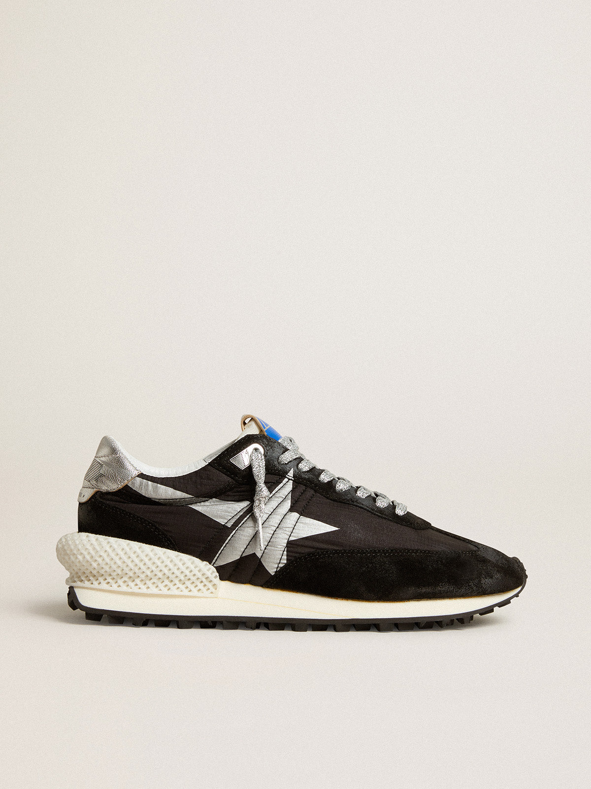 Men's Marathon with black ripstop nylon upper and silver star| Golden Goose