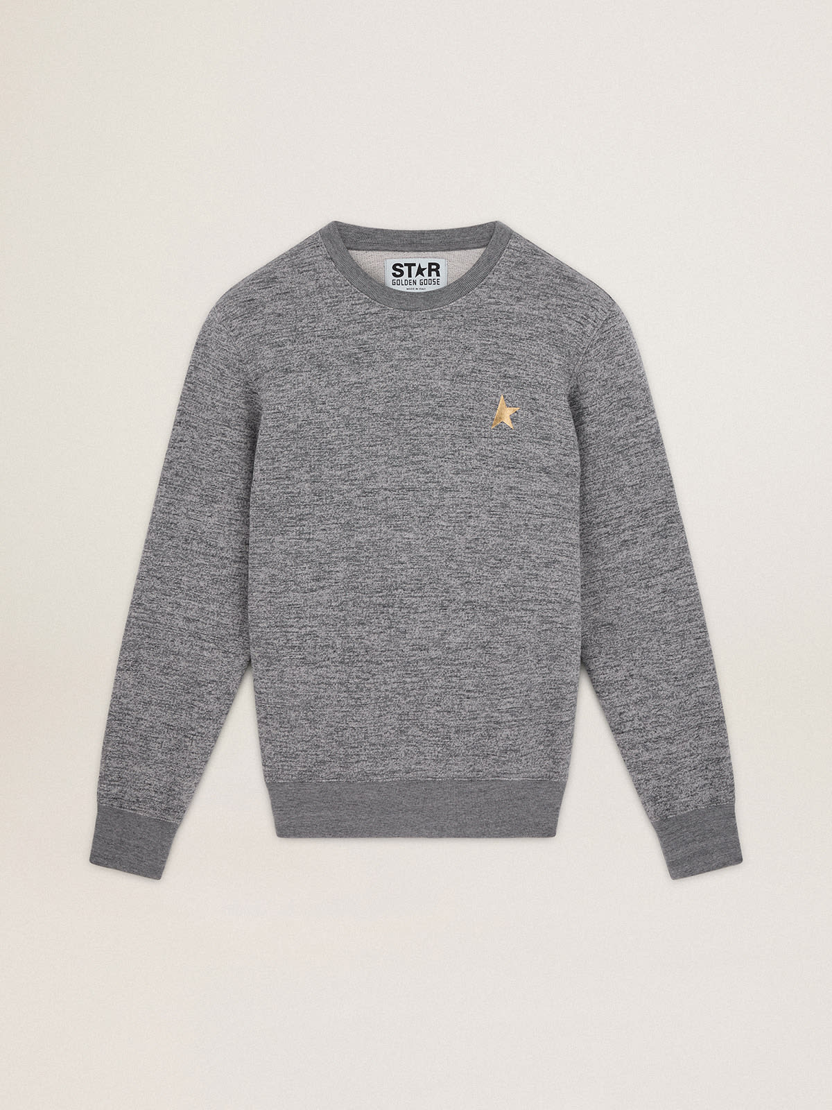 Men's mélange gray cotton sweatshirt with gold star on the front| Golden Goose