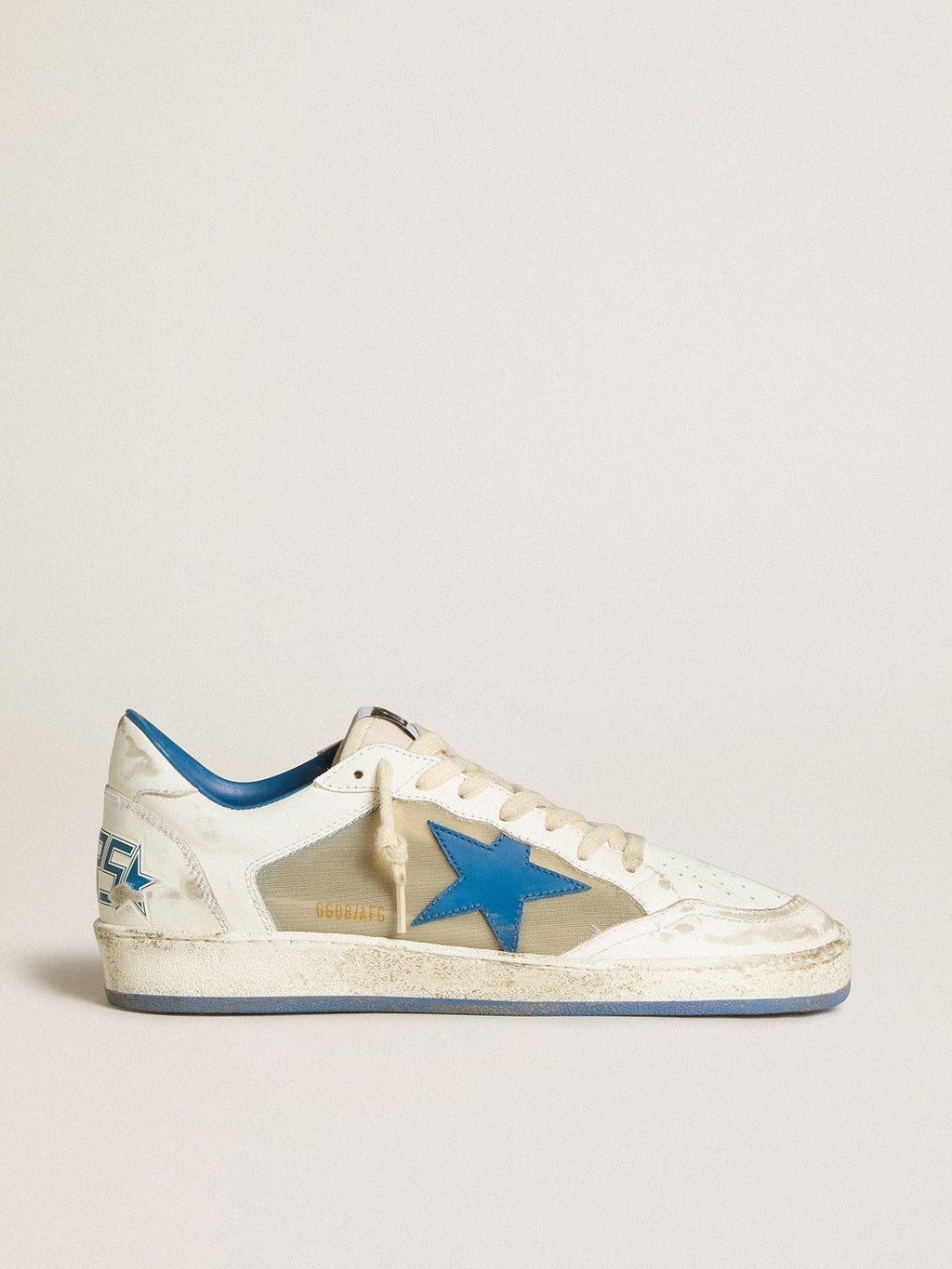 Women's Ball Star LAB in white leather with light blue leather star and white heel tab| Golden Goose