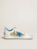 Women's Ball Star LAB in white leather with light blue leather star and white heel tab| Golden Goose