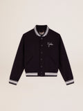 Women's bomber jacket in dark blue wool with white details| Golden Goose