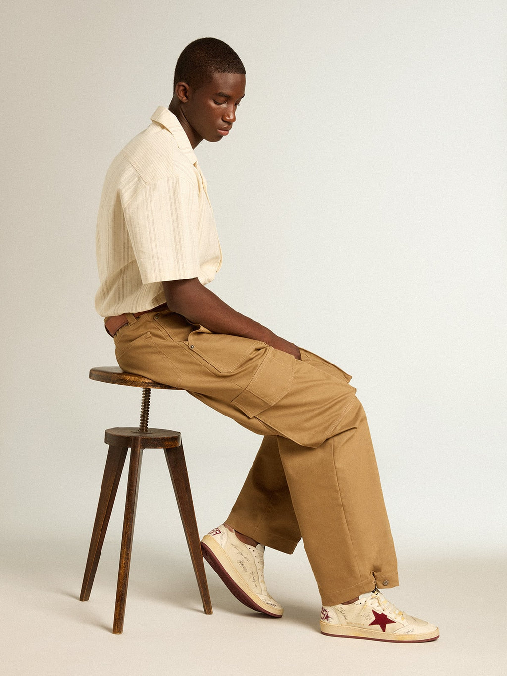 Men's Ball Star LTD in nylon with pomegranate suede star and leather heel tab| Golden Goose