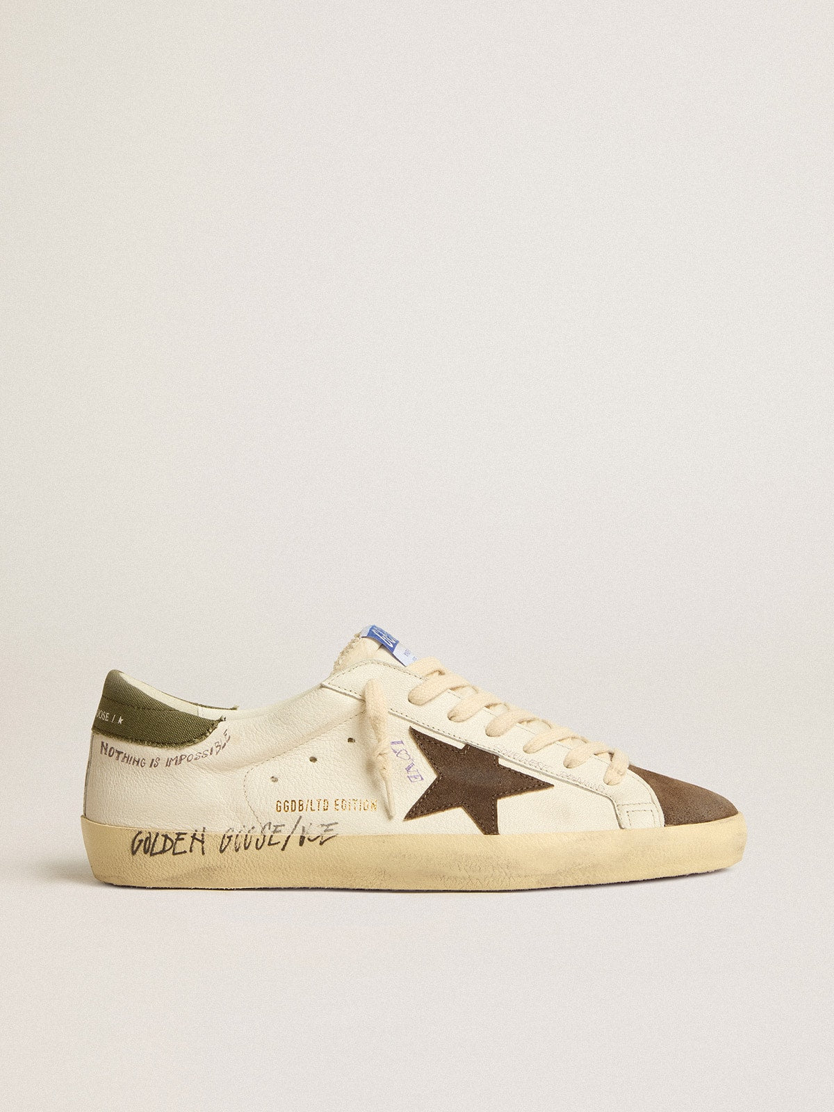 Men's Super-Star LTD in nappa with brown suede star and green heel tab| Golden Goose